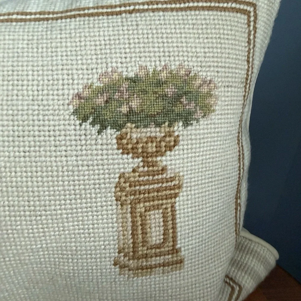 Waverly Wool Needlepoint Lumbar Pillow Topiary French Country English Cottage 16
